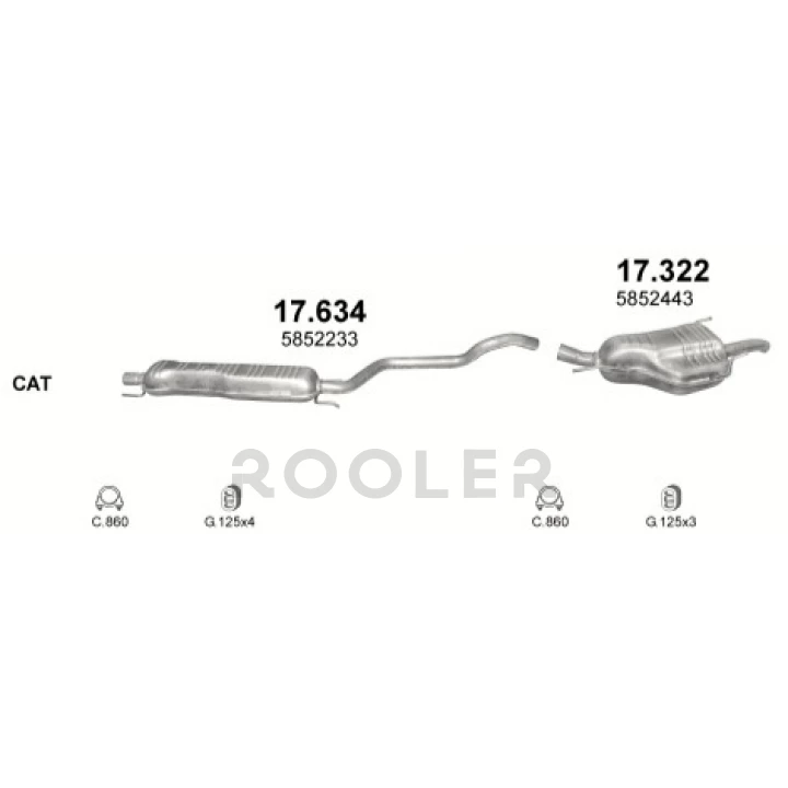 Резонатор POLMO Opel Zafira A 2.0 DTi 03-06/05, Zafira B 1.9 CDTi 05- алюминизированная сталь (17.634)-фото 2