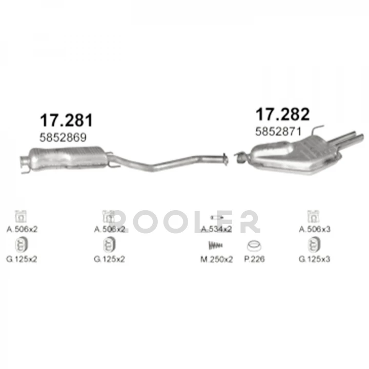 Глушитель POLMO Opel Vectra B 2.5i-V6 SDN, HB, Kombi 95-00 алюминированная сталь (17282)-фото 2