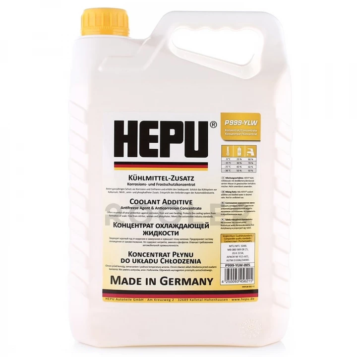 Жидкость охлаждающая HEPU Антифриз -38 °C G11 желтая концентрат 5 л (P999-005)-фото 1