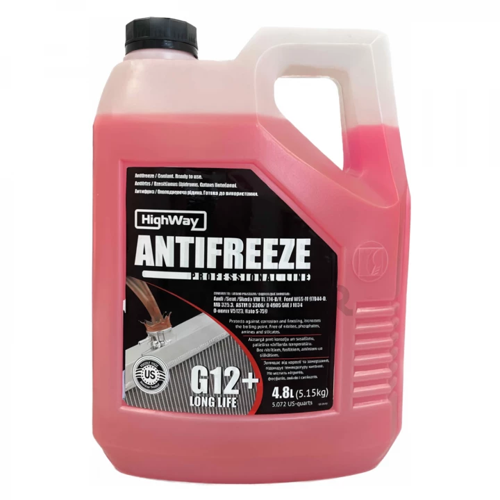 Рідина охолоджуюча HIGHWAY Antifreeze Long Life -54 °C G12+ червона 4,8 л (10124)-фото 1