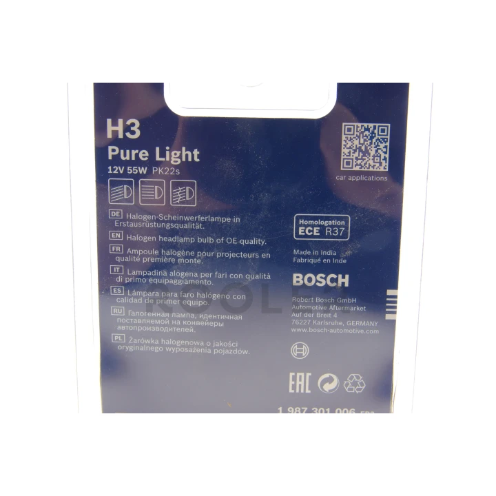 Лампа розжарювання 12V 55W H3 PURE LIGHT (вир-во BOSCH)-фото 3