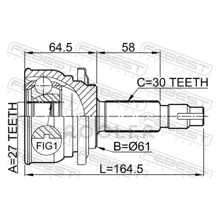 ШРУС ЗОВНІШНІЙ 27X61X30, TOYOTA RAV4 III, IV (вир-во FEBEST)-фото 3