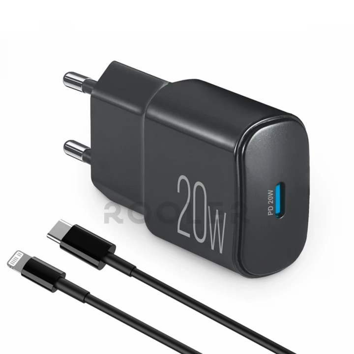 Мережевий зарядний пристрій Brevia ePower PD20W + кабель USB-C to Lightning 1м чорний-фото 1