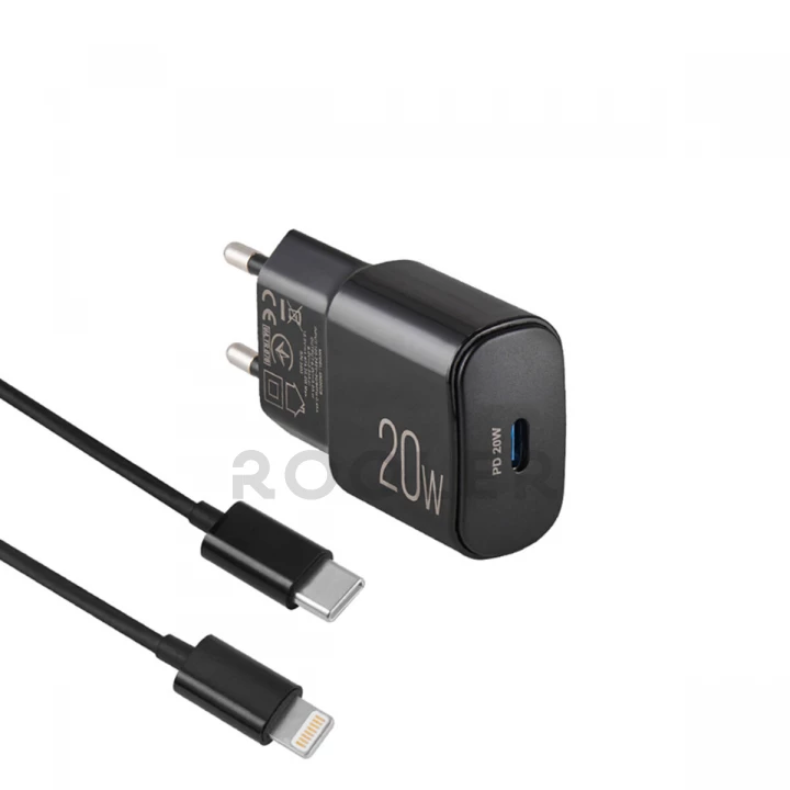 Мережевий зарядний пристрій Brevia ePower PD20W + кабель USB-C to Lightning 1м чорний-фото 2