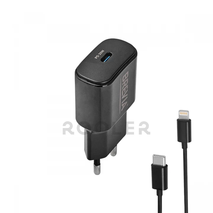 Мережевий зарядний пристрій Brevia ePower PD20W + кабель USB-C to Lightning 1м чорний-фото 3