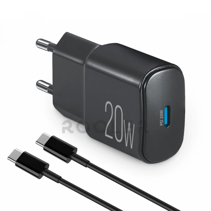 Мережевий зарядний пристрій Brevia ePower PD20W + кабель USB-C to USB-C 1м чорний-фото 1