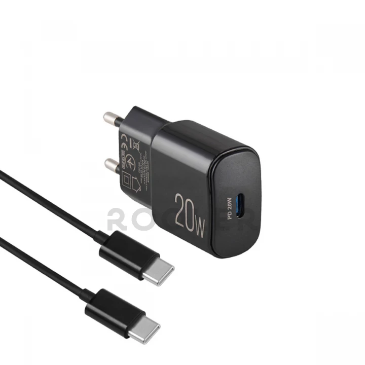 Мережевий зарядний пристрій Brevia ePower PD20W + кабель USB-C to USB-C 1м чорний-фото 2