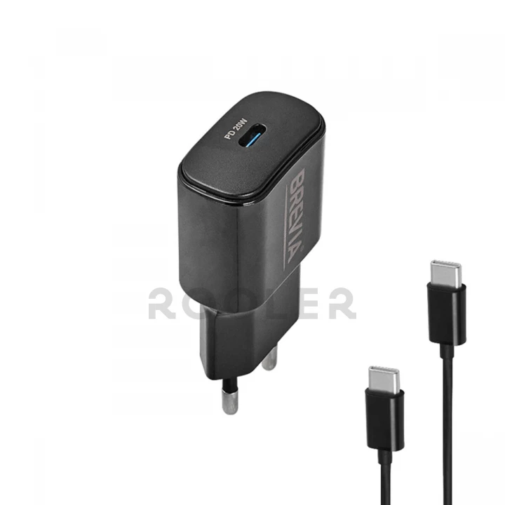 Мережевий зарядний пристрій Brevia ePower PD20W + кабель USB-C to USB-C 1м чорний-фото 3