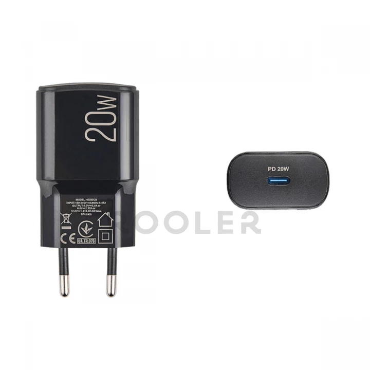 Мережевий зарядний пристрій Brevia ePower PD20W + кабель USB-C to USB-C 1м чорний-фото 4