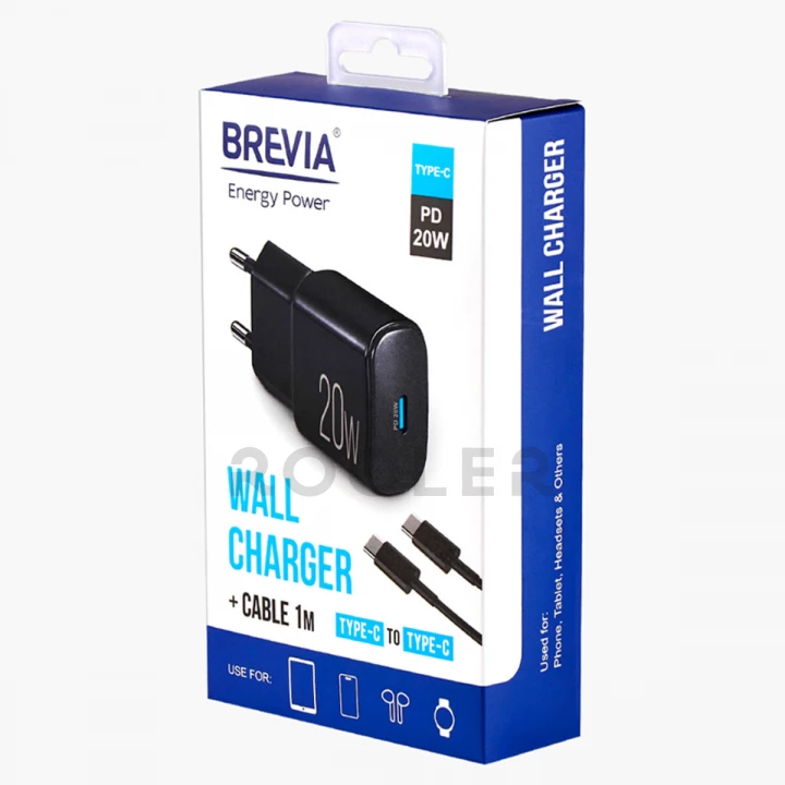 Мережевий зарядний пристрій Brevia ePower PD20W + кабель USB-C to USB-C 1м чорний-фото 6