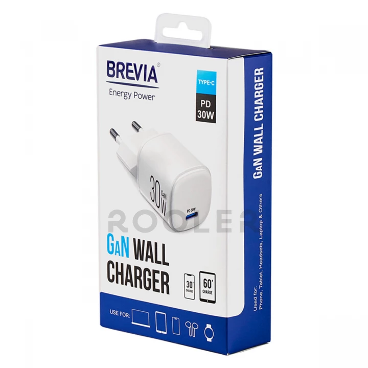 Мережевий зарядний пристрій Brevia ePowerGaN PD30W USB-C білий-фото 5