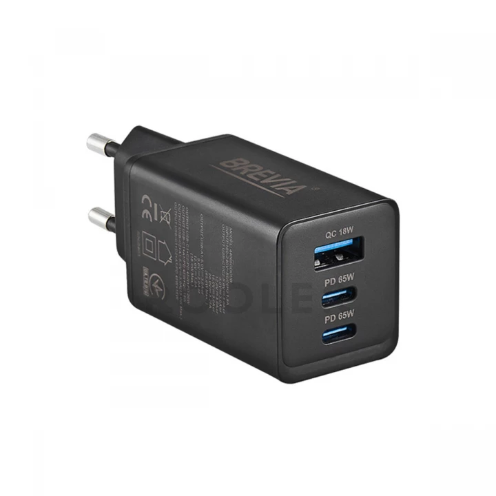 Мережевий зарядний пристрій Brevia ePowerGaN PD65W 2xUSB-C+USB-A чорний-фото 2