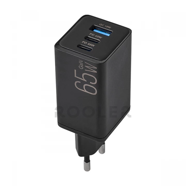 Мережевий зарядний пристрій Brevia ePowerGaN PD65W 2xUSB-C+USB-A чорний-фото 3