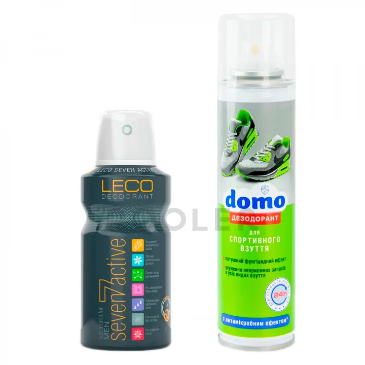 Набір Дезодорант взуття Domo Professional та Чоловічий дезодорант LECO Seven Active 150 мл + 150 мл-фото 1